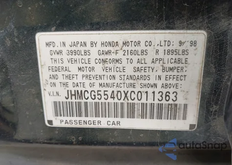 1999 Honda Accord Lx из США, поврежденный, VIN JHMCG5540XC011363